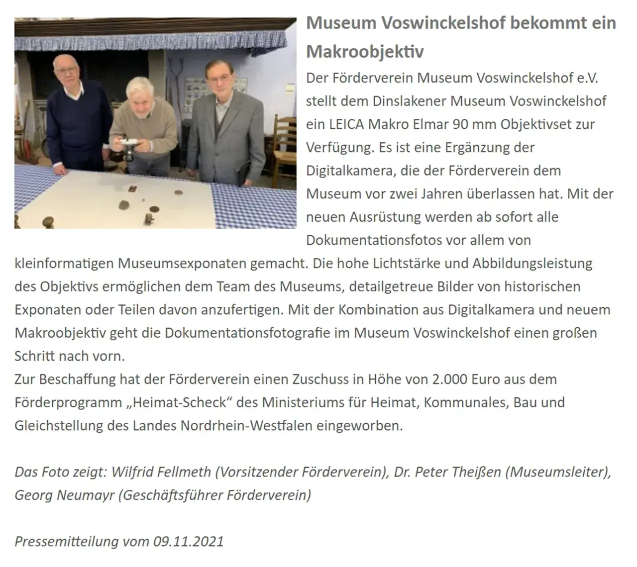 Pressemitteilung der Stadt Dinslaken vom 9 November 2021